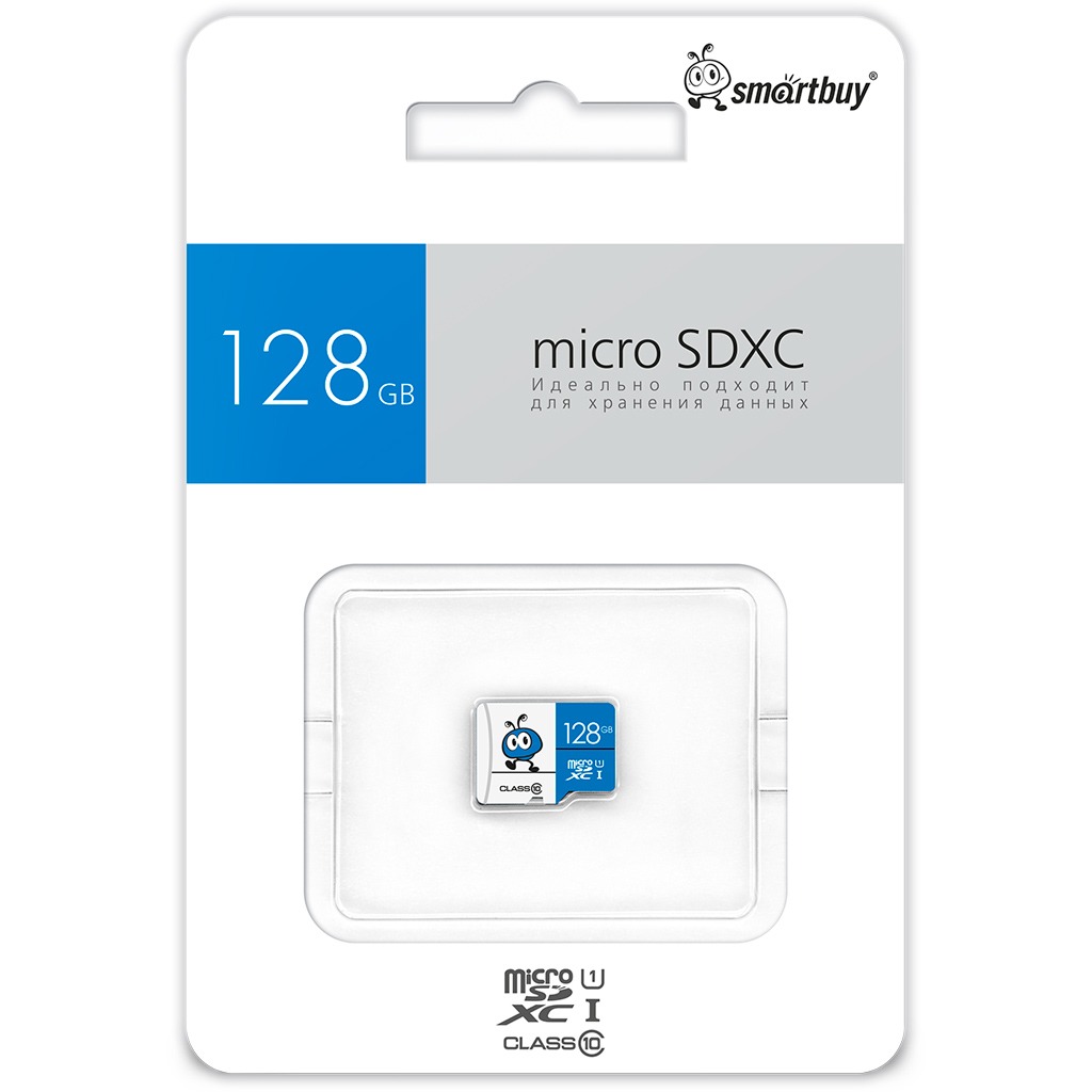 Карта памяти MicroSDXC UHS-I Card 128Gb Smartbuy Blue (SB128GMSDU1BLUE00)