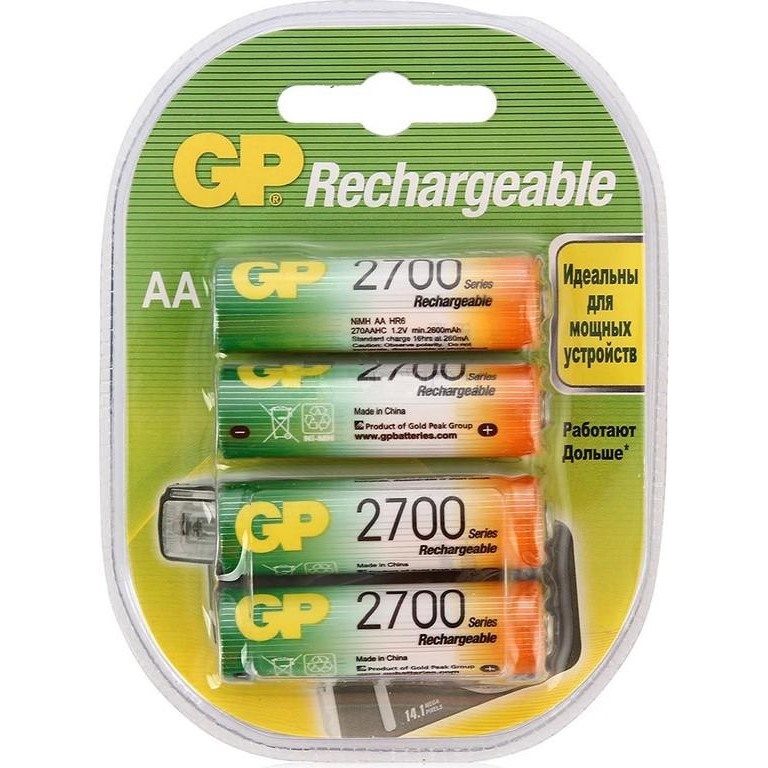 Аккумуляторные батарейки AA GP 2700mAh 270AAHC-2DECRC4 4шт