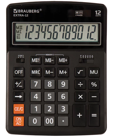 Калькулятор бухгалтерский BRAUBERG EXTRA-12-BK