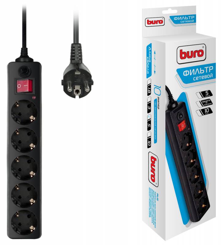 Сетевой фильтр Buro 500SH-5-B 5м