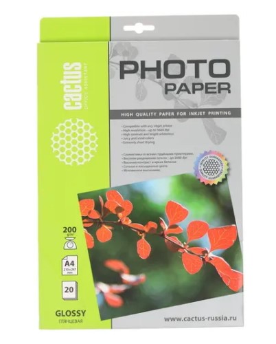 Фотобумага Cactus А4 Глянцевая 200г/м 20л (CS-GA420020)