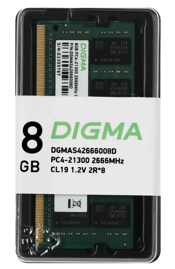 Модуль памяти SODIMM DDR4 8Gb PC21300 2666MHz Digma (DGMAS42666008D)