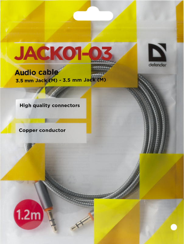 Кабель Audio AUX 3.5мм/3.5мм Male-Male 1.2м Defender JACK01-03, серый (Соединительный)