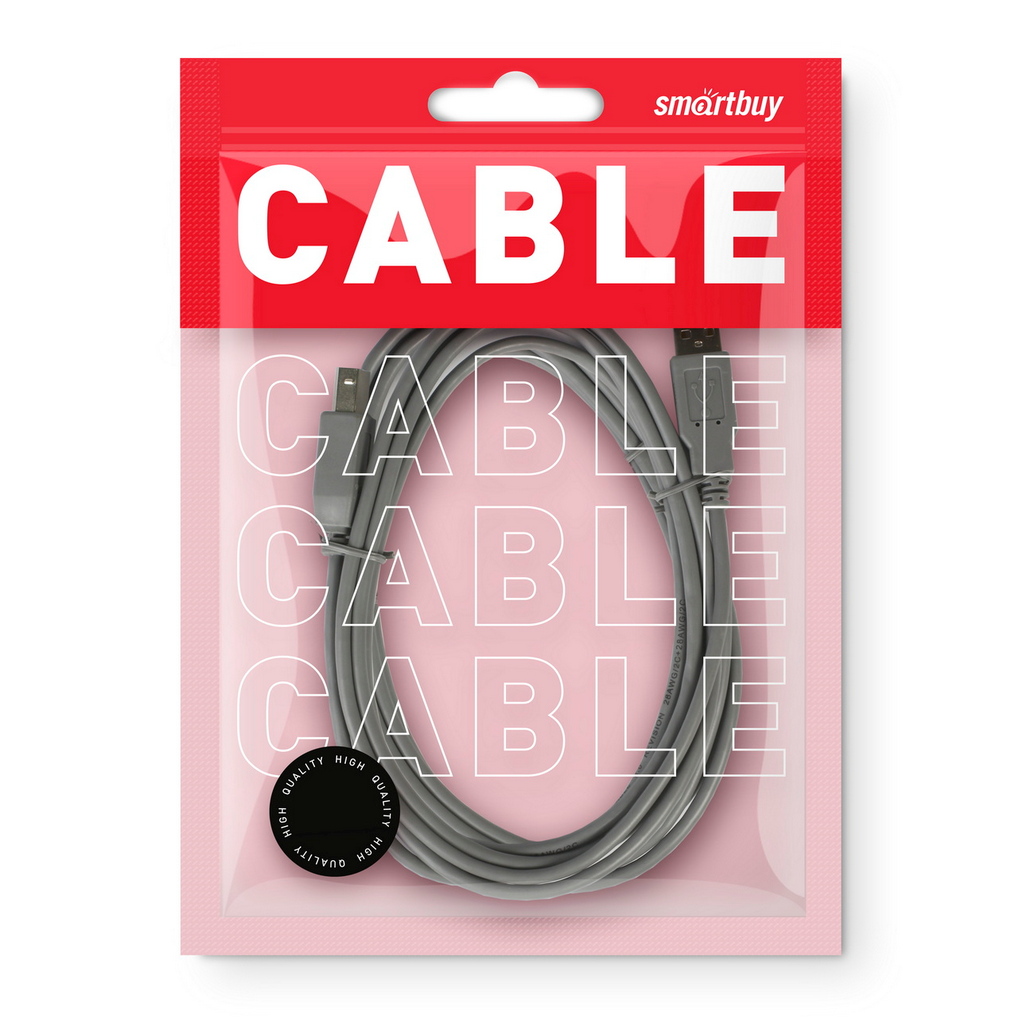 Кабель AM-BM 5m, USB 2.0, Smartbuy K-570-80