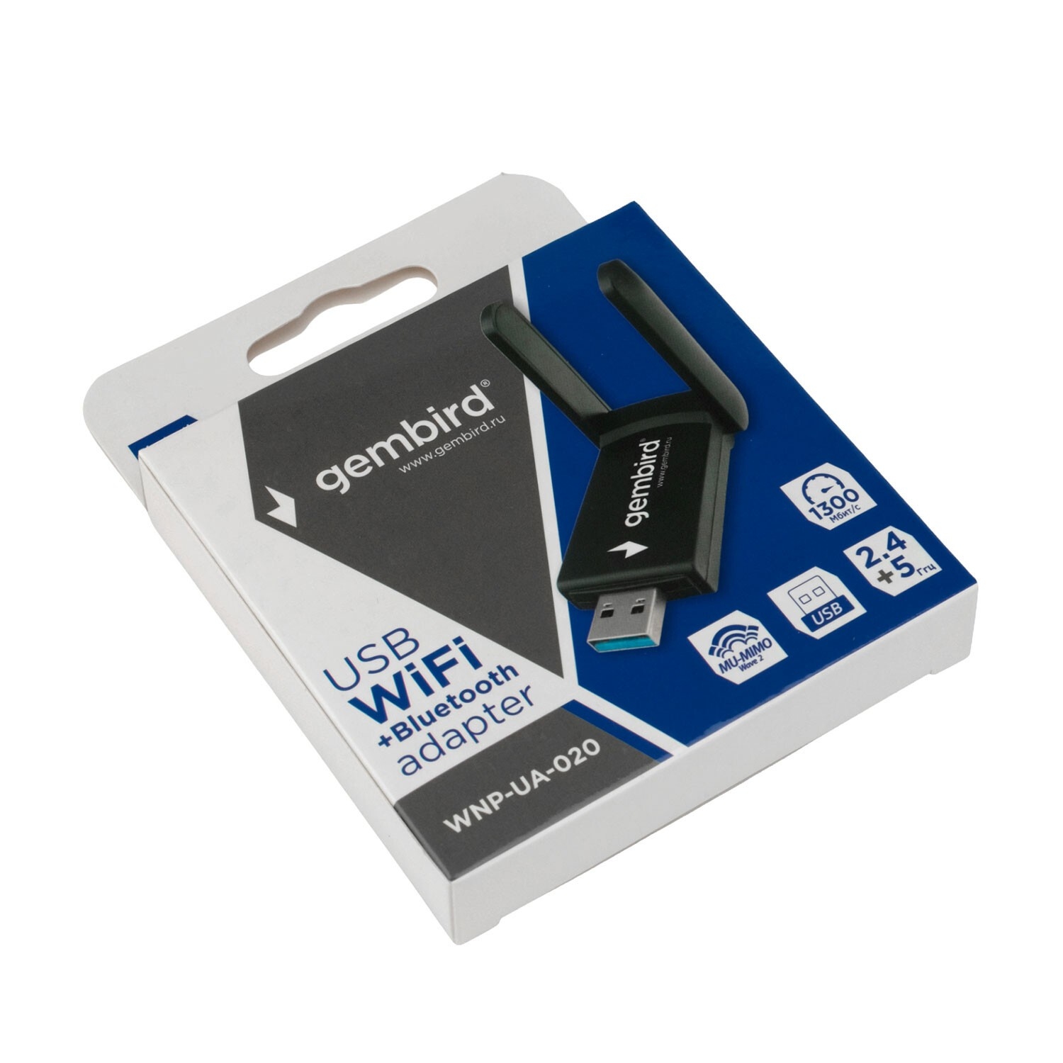 Беспроводной двухдиапазонный сетевой USB адаптер WiFi+Bluetooth Gembird WNP-UA-020