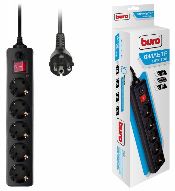 Сетевой фильтр Buro 500SH-1.8-B 1.8м