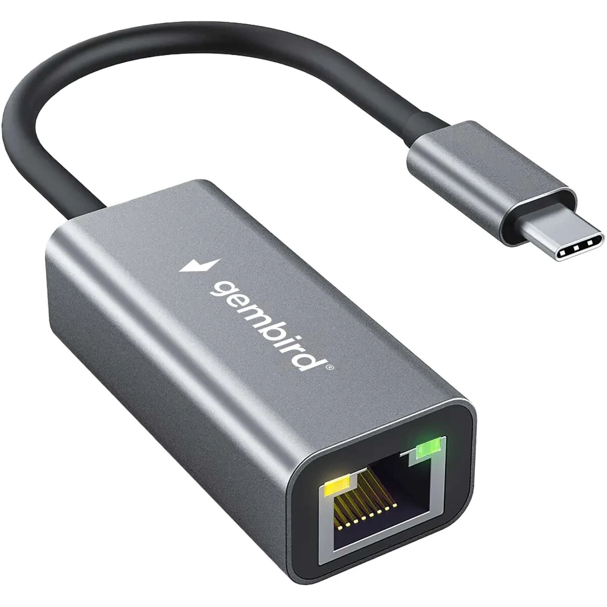 Проводной сетевой Type-C LAN адаптер Gembird NIC-U8, RJ45 100/1000Mbps, USB 3.0, алюминий