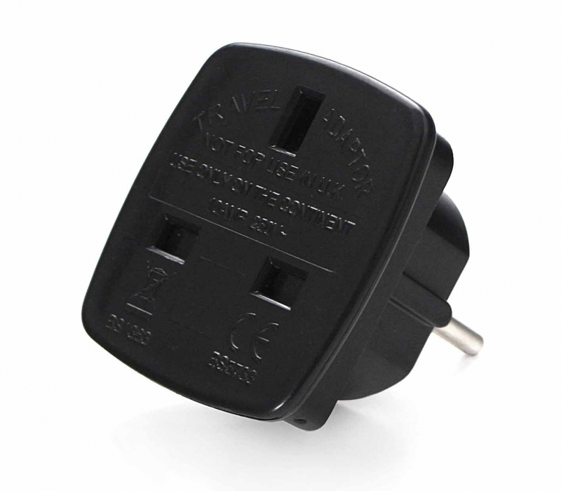 Переходник питания Cablexpert A-AC-UKEU-001B, с вилки EU, UK в RU, чёрный