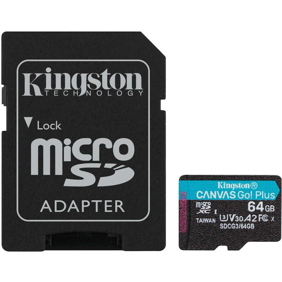 Карта памяти MicroSDXC 64Gb Kingston Canvas Go Plus 170R A2 U3 V30 (с адаптером) (SDCG3/64GB)