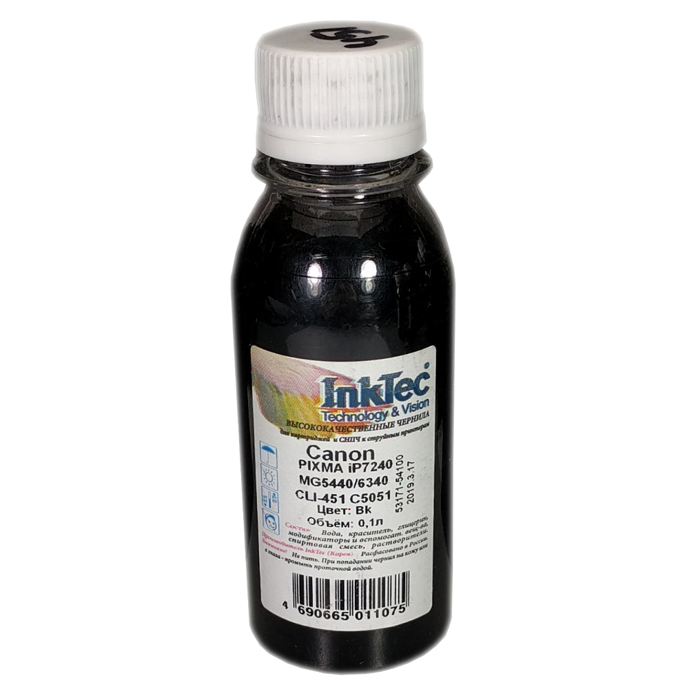 Чернила InkTec (C5051) для Canon PIXMA iP7240/MG5440/6340 (CLI-451), Bk, 0,1 л.