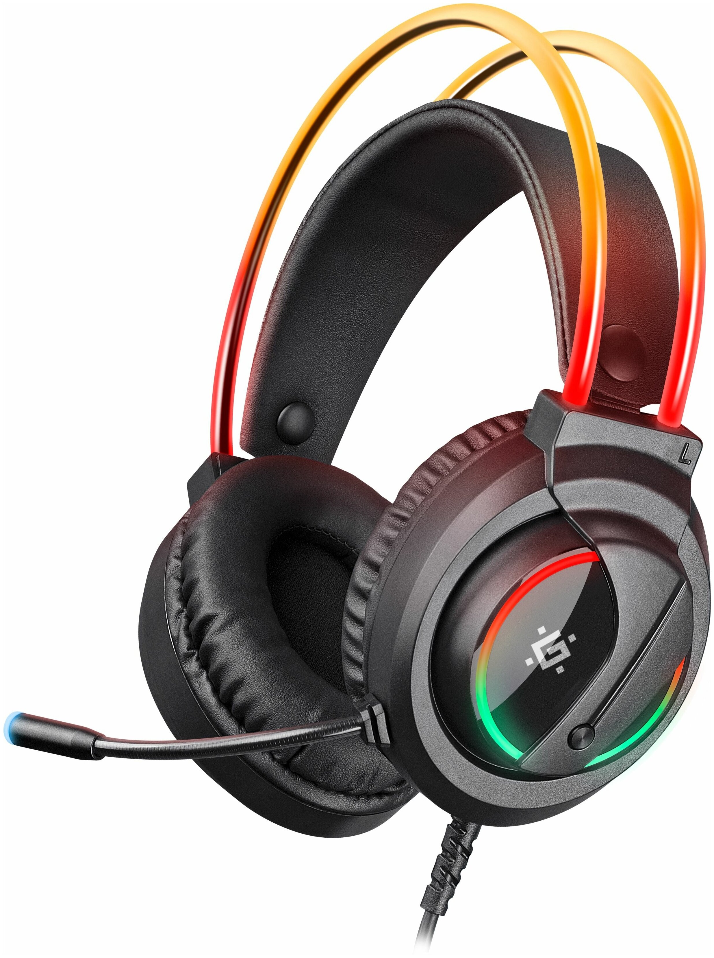 Гарнитура игровая Defender Flame RGB, с микрофоном, USB, черный