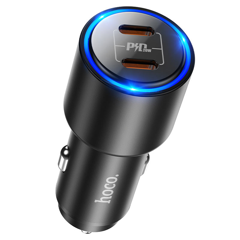 Автомобильное ЗУ Hoco NZ3 (2xType-C), QC3.0, LED-дисплей, черный