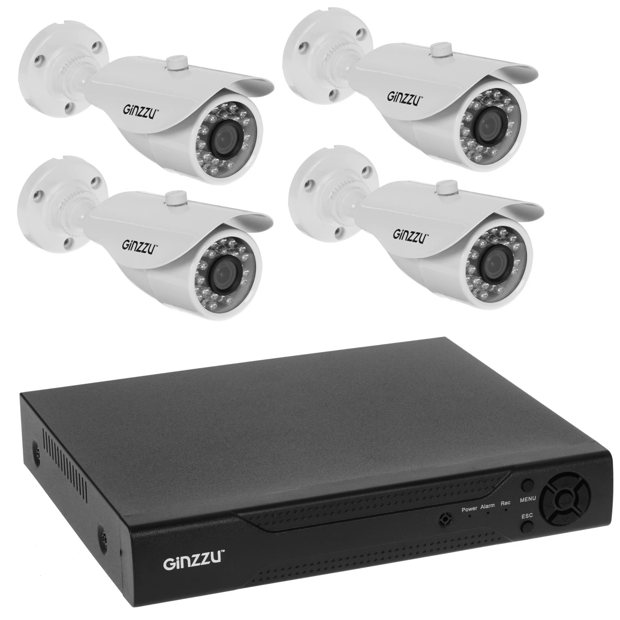 Комплект видеонаблюдения Ginzzu HK-448N, 4ch, HDMI, 4 улич. кам. 5.0Mp, IR30м