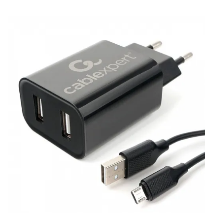 Универсальное СЗУ Cablexpert MP3A-PC-35 (12Вт, 2 USB, 2.4А, кабель microUSB 1м), черный