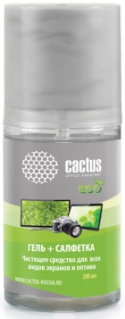 Чистящий набор (салфетки + гель) Cactus CS-S3004E для экранов и оптики 1шт 18x18см 200мл