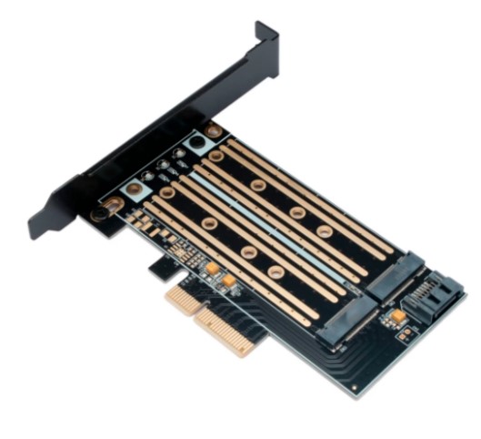 Переходник (адаптер) PCI-E для 2xSSD M.2 (NVMe + SATA), Gembird MF-PCIE-NVME-SATA