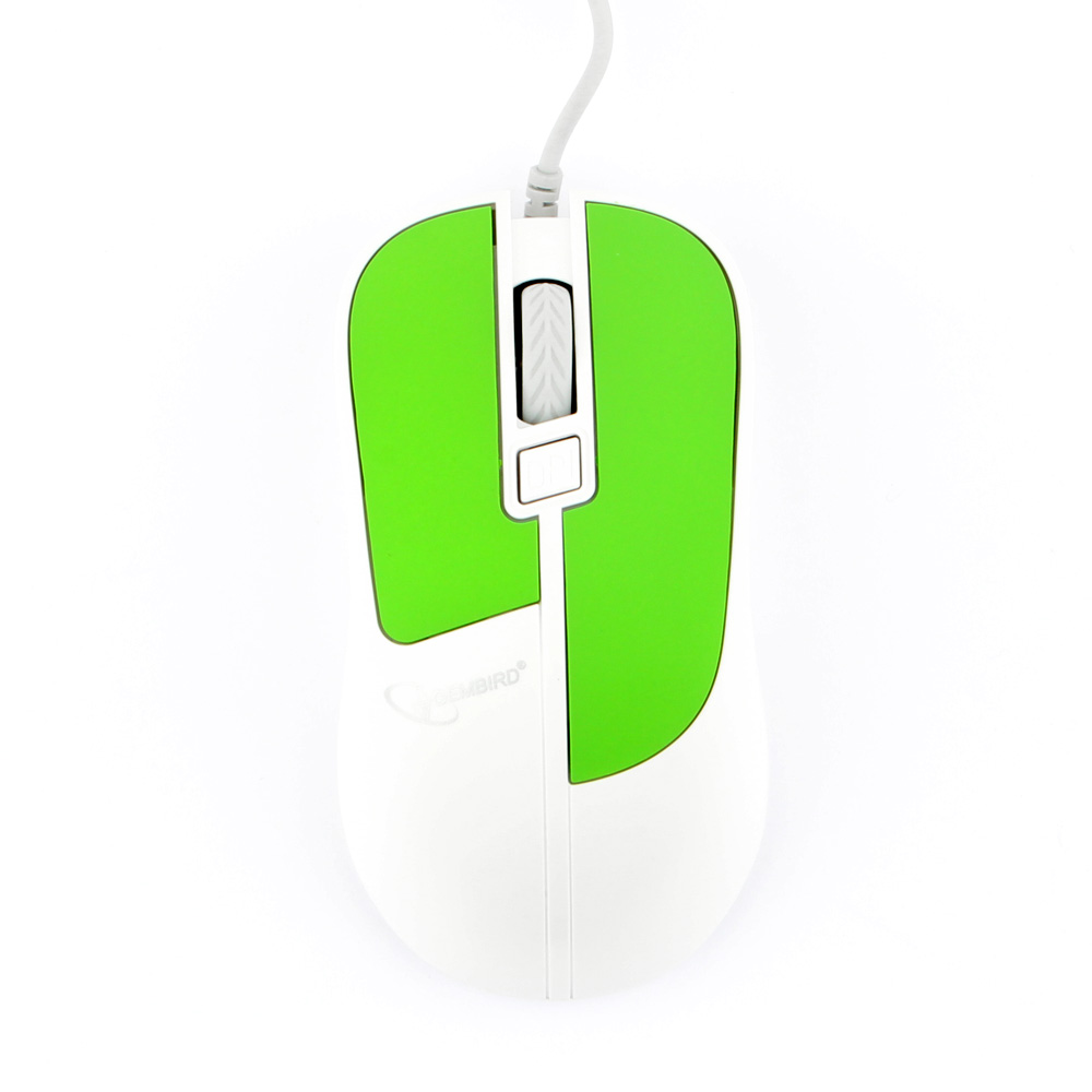 Мышь проводная Gembird MOP-410-GRN, белый/зеленый, USB