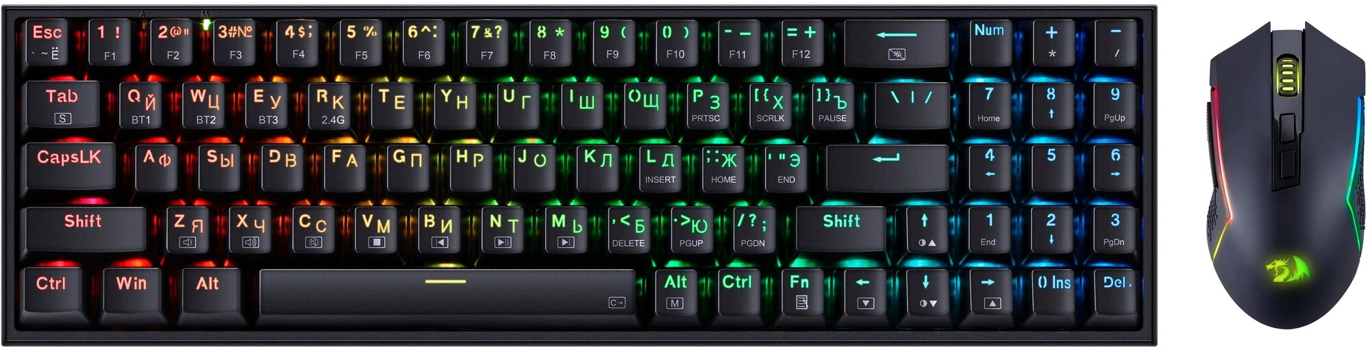Беспроводной игровой набор, клавиатура + мышь Redragon S136, RGB, BT+2.4G, черный