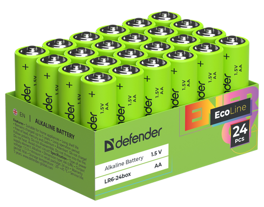 Батарейка Defender алкалиновая LR6-24box AA (24шт в упаковке)