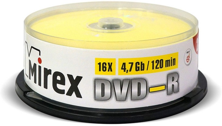 Оптический диск DVD-R Mirex 4.7 Gb, 16x, Cake Box (25) (UL130003A1M)