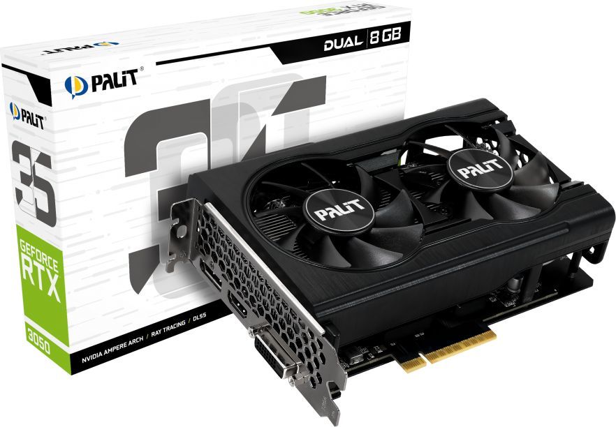Видеокарта PCI-E 4.0 8Gb GeForce RTX 3050 Palit DUAL (NE63050018P1-1070D)