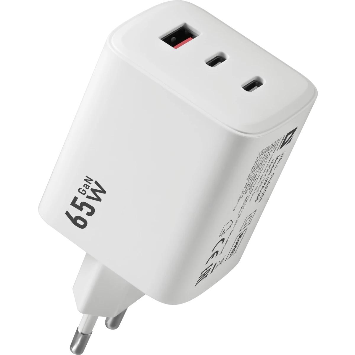 Универсальное СЗУ Defender UPA-105 (1 USB A + 2 Type-C, 65W), белый
