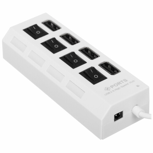 USB-концентратор Gembird UHB-243-ADW (4 порта USB 2.0,с выключателями портов), белый
