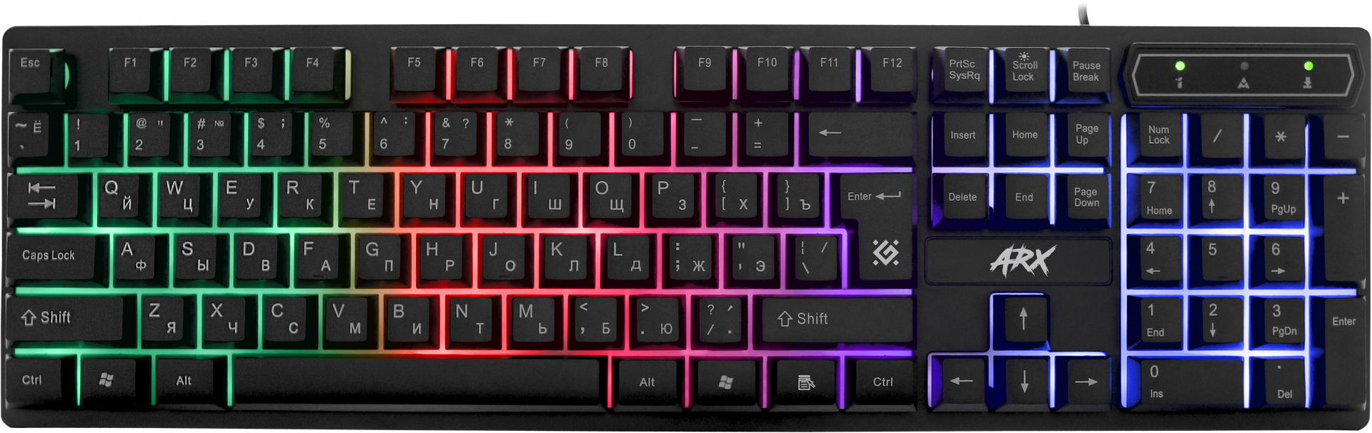 Клавиатура игровая с подсветкой Defender Arx GK-196L, черный