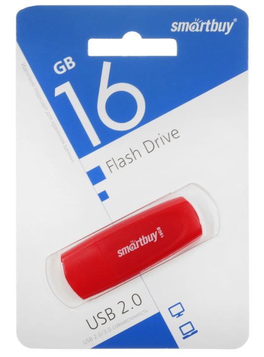 Флеш накопитель 16Gb USB 2.0 SmartBuy Scout (SB016GB2SCR), красный