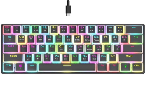 Клавиатура беспроводная механическая PANTEON T2 PRO BS, 60%, RGB, BT+2.4G, черный (91)