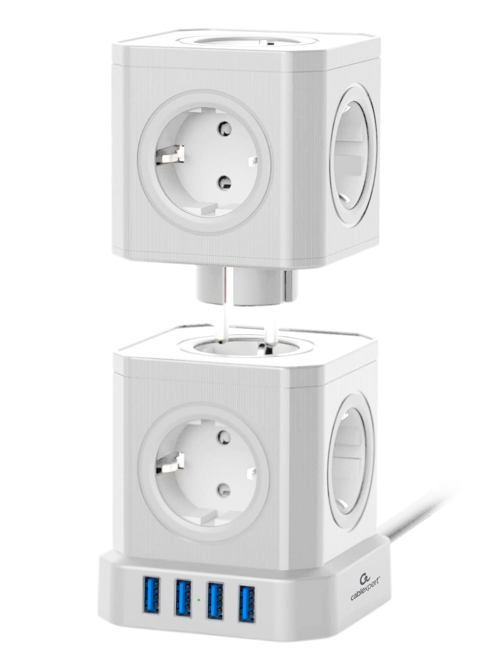 Сетевой фильтр Cablexpert TWR-9-U4-W-2, 2м, 9 розетки, 4xUSB 2.0, 16A, белый