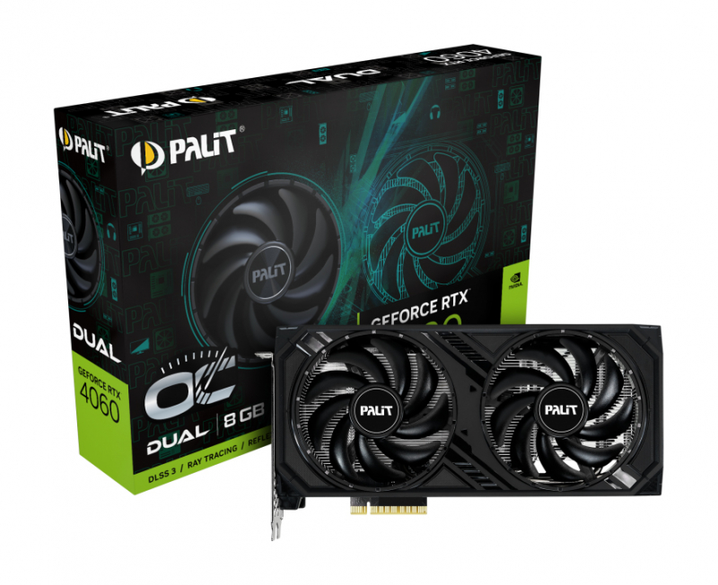 Видеокарта PCI-E 4.0 8Gb GeForce RTX 4060 Palit Dual OC (NE64060T19P1-1070D)