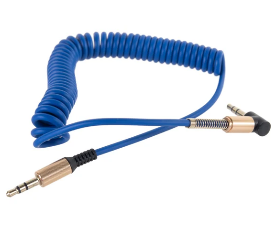 Кабель AUX 3.5мм/3.5мм Male-Male 1.8м, синий, спиральный, угловой Cablexpert CCAB-02-35MMLC-1.8MU