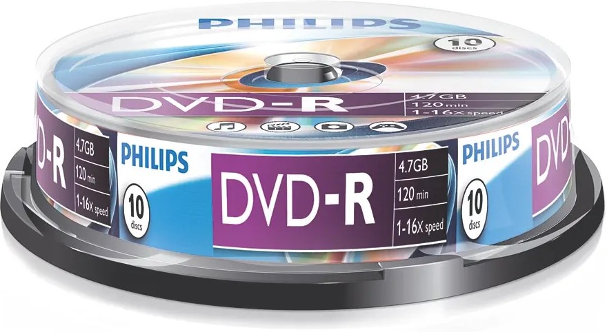 Оптический диск DVD-R Philips 4.7 Gb, 16х, Cake Box (10шт)