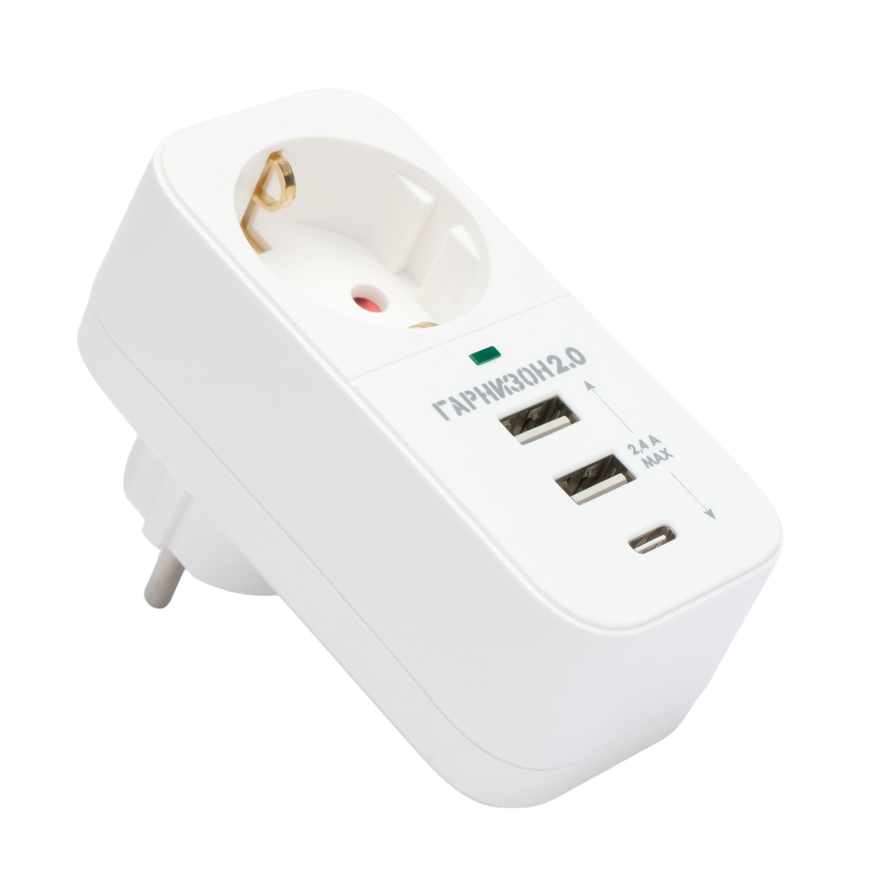 Сетевой фильтр Гарнизон Мультипорт SKT-1-CU2-W, 1 розетка, 2xUSB 2.0, 1xType-C 16А, белый