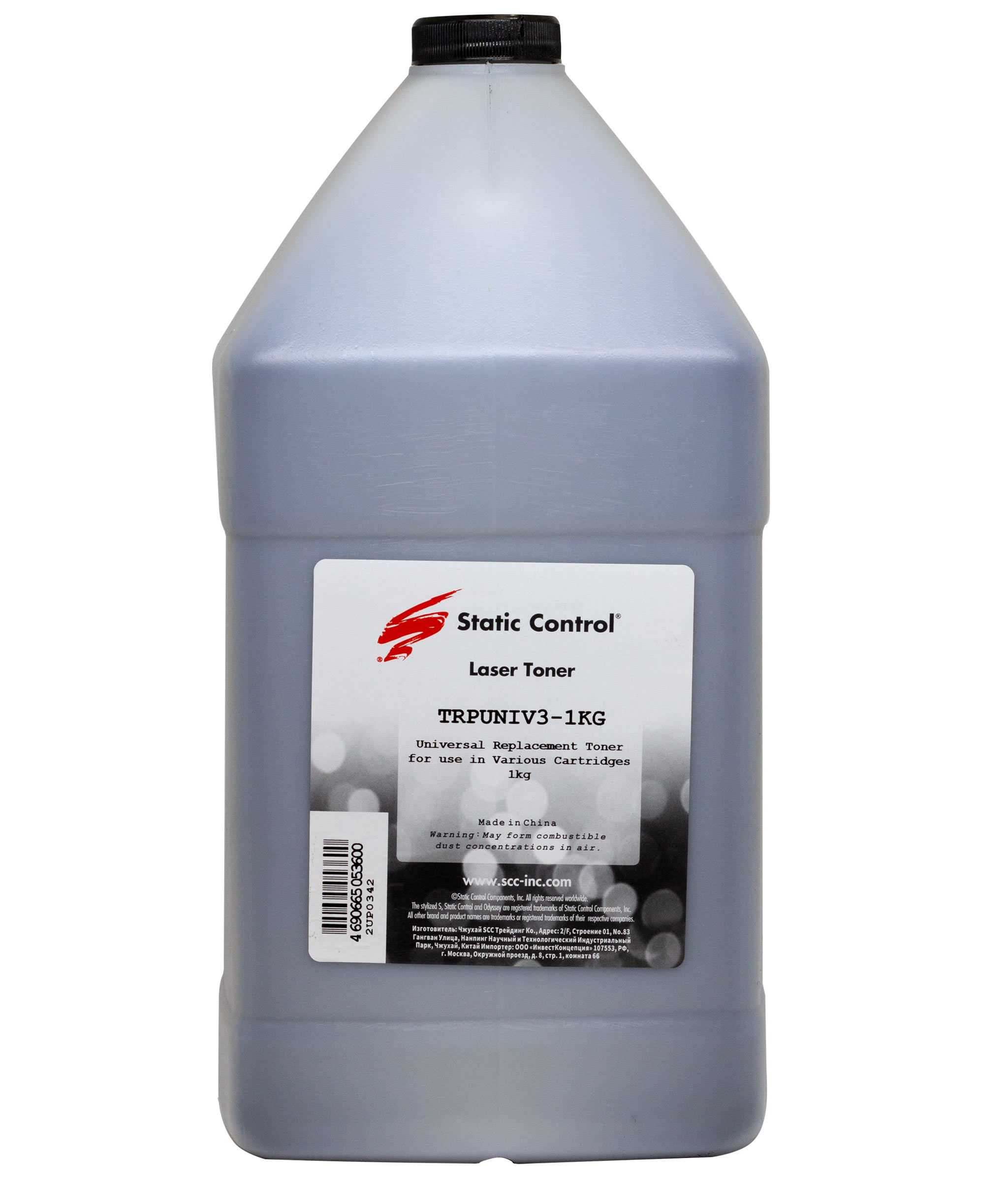 Тонер Static Control Универсальный для Pantum, Bk, 1 кг, флакон TRPUNIV3-1KG