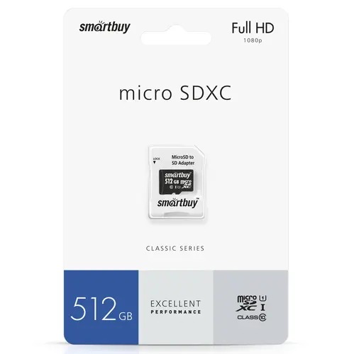 Карта памяти MicroSDXC UHS-I Card 512Gb Smartbuy (c адаптером)