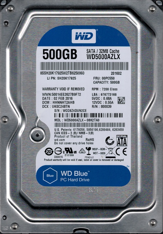 Жесткий диск 3.5" SATA 500Gb WD Caviar Blue (WD5000AZLX)