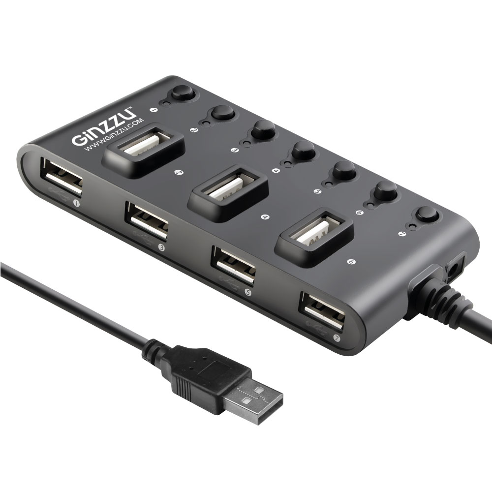 USB-концентратор Ginzzu GR-487UB (7 портов USB 2.0, с выключателями портов)