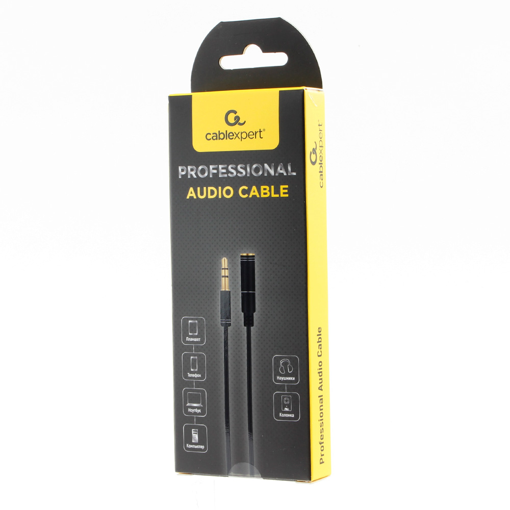 Кабель Audio 3.5мм/3.5мм Male-Female 2м, черный Cablexpert CCAB-02-35MF-2MB PRO-серия
