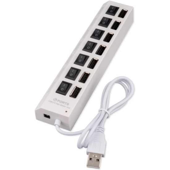 USB-концентратор Gembird UHB-U2P7-01W (7 портов USB 2.0,с выключателями портов), белый