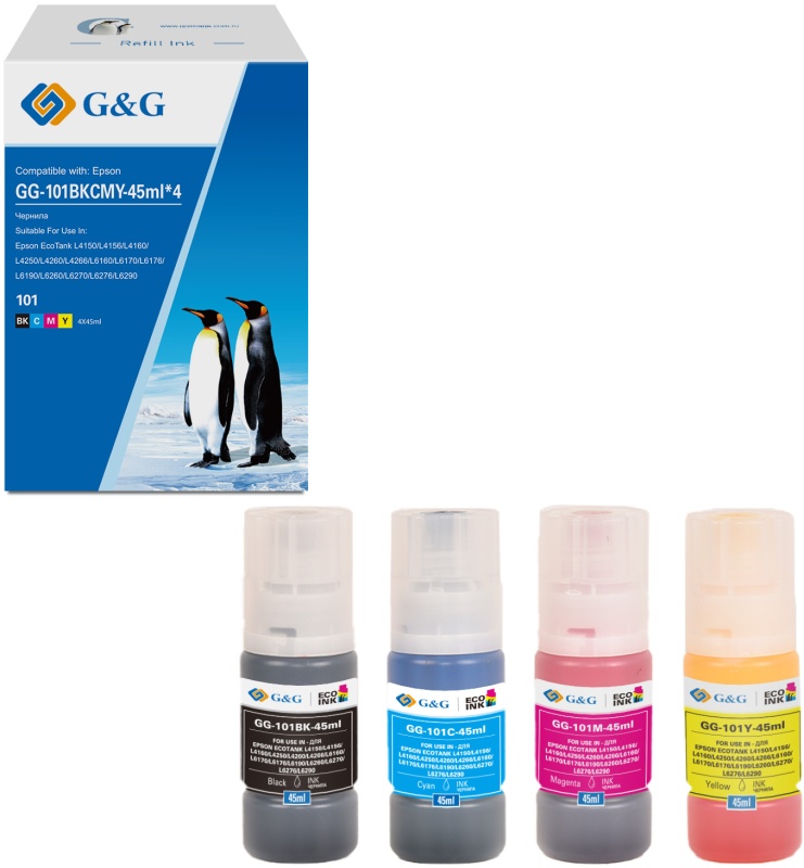 Чернила G&G GG-101BKCMY-45ML*4 CMYK (для Epson L4150/4160/4167/6160/6170/6190 4x45мл)