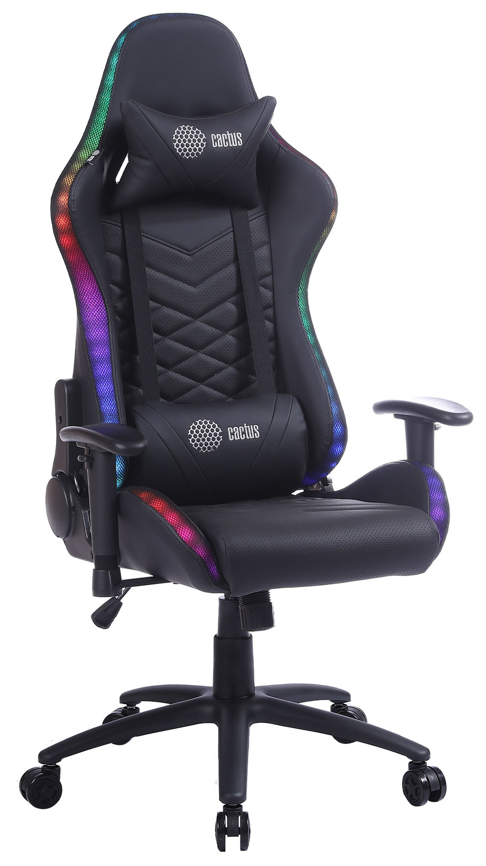 Кресло игровое Cactus CS-CHR-0099BL с RGB-подсветкой черный эко.кожа с подголов. крестов. сталь