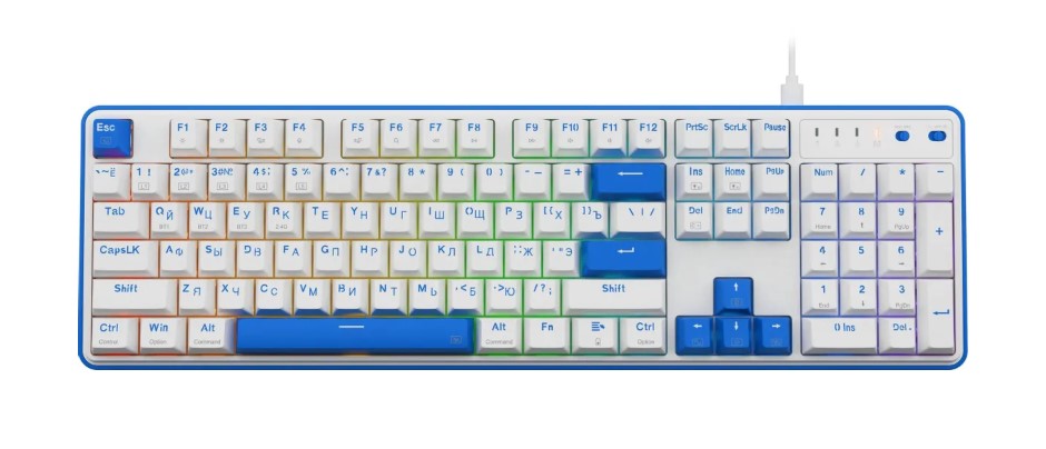Клавиатура беспроводная механическая Redragon Faye Pro RU, RGB, BT+2.4G, белый/синий
