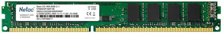 Модуль памяти DDR3 8Gb PC12800 1600Mhz Netac NTBSD3P16SP-08