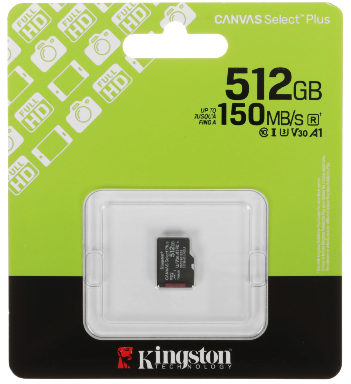Карта памяти MicroSDXC UHS-I Card 512Gb Kingston Canvas Select Plus Class 10 SDCS3/512GBSP