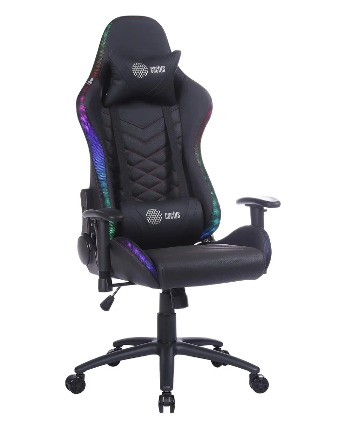 Кресло игровое Cactus CS-CHR-0099BLR с RGB-подсветкой черный/красный эко.кожа