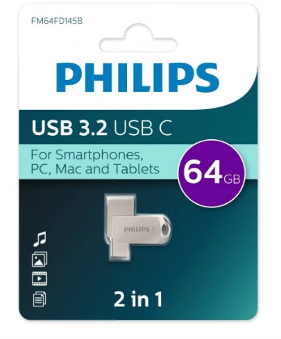 Флеш накопитель 64Gb USB 3.2 + TypeC Philips 2-in-1 (FM64FD145B/97)