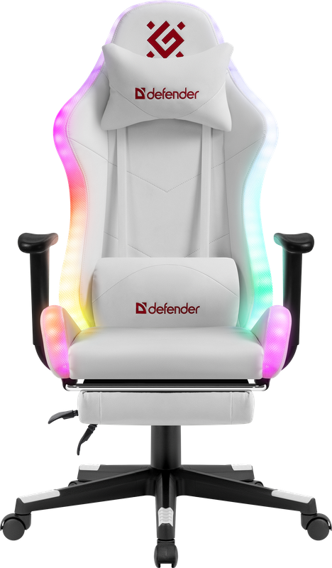 Кресло игровое Defender Watcher, белый, подсветка