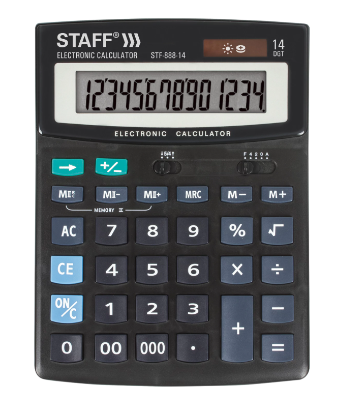 Калькулятор настольный STAFF STF-888-14 (200×150 мм), 14 разрядов, двойное питание, 250182